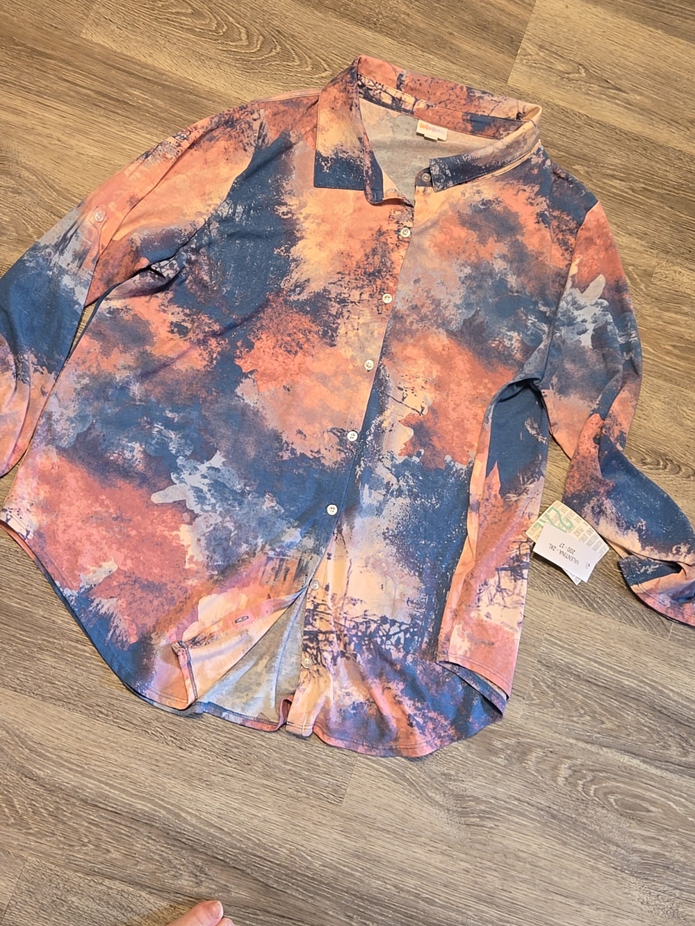 NWT Lularoe Valentina Pink And Blue Long Sleeve Knit Button-up Top 2XL